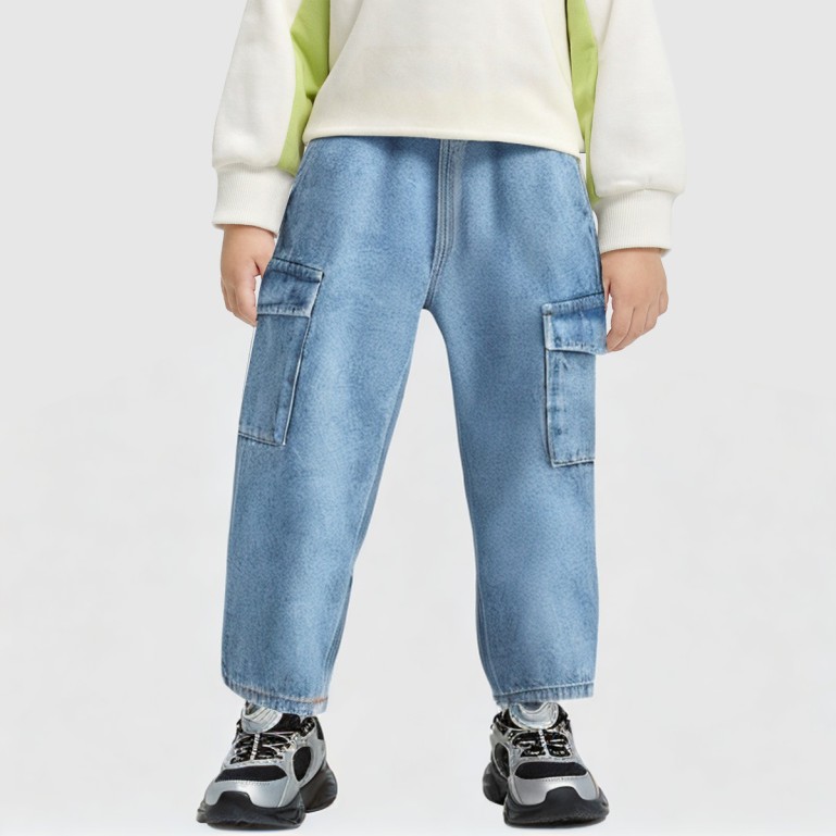 Blue wide-leg cotton straight-leg jeans