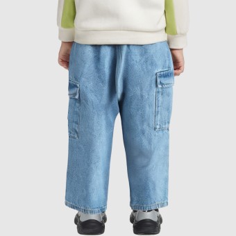 Blue wide-leg cotton straight-leg jeans