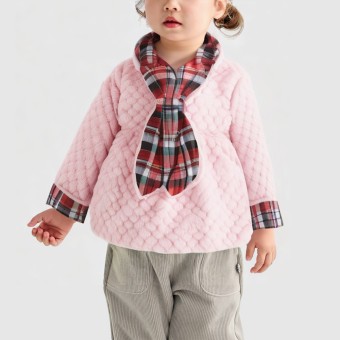 Plaid color-blocked hooded sweater jacket