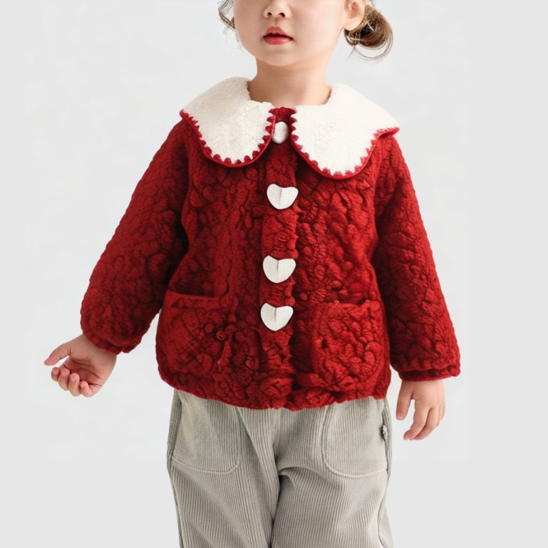 Lapel collar heart-patterned wool cardigan