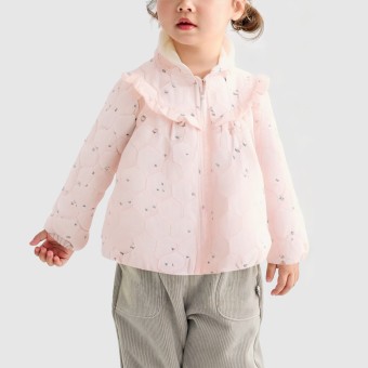 Hooded jacket with rabbit ear print and thick fleece lining