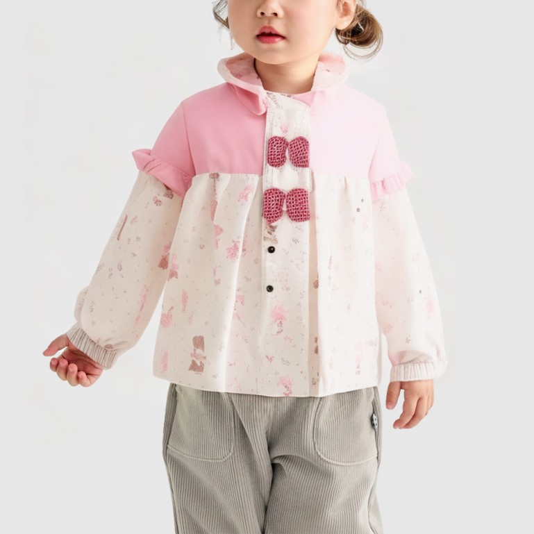 Hooded casual cotton jacket with cartoon print