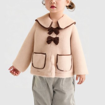 Bow-tie detail wool-lined wool cardigan jacket