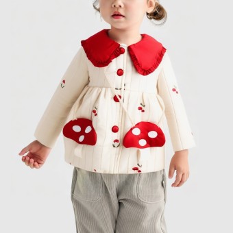 Thickened cotton jacket with mushroom embroidery