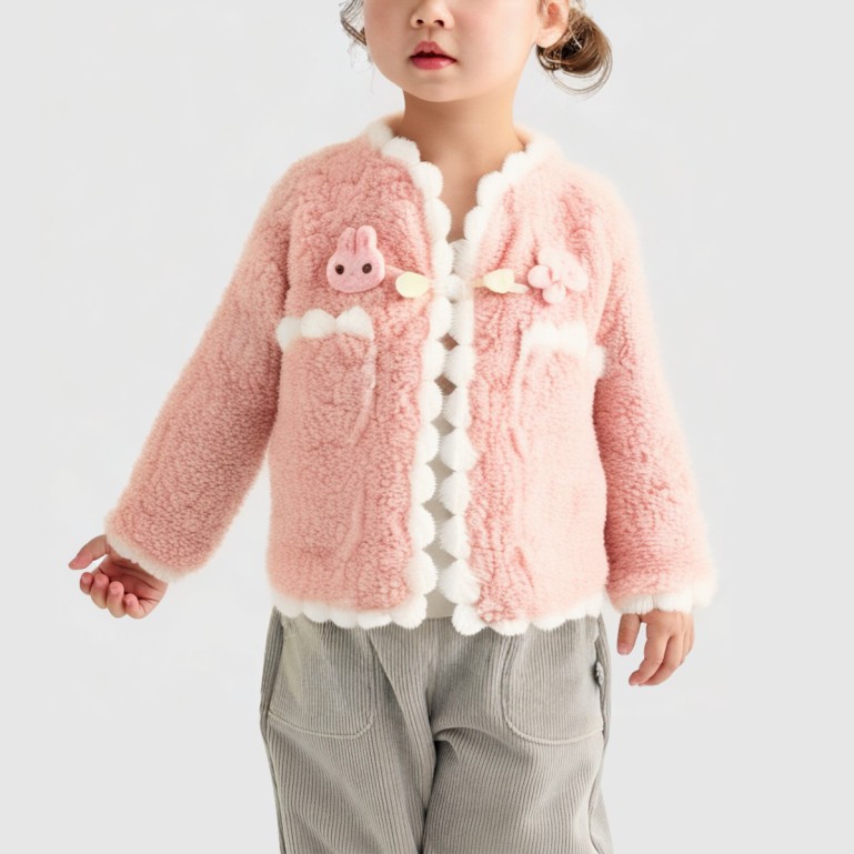 Girls' winter floral print wool down jacket