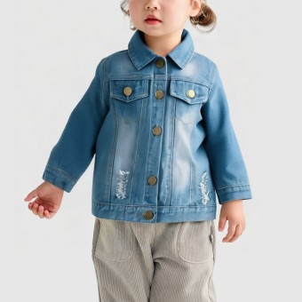 Girls' washed denim cutout jacket