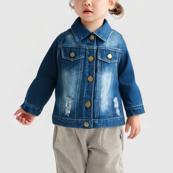 Girls' washed denim jacket with ripped details