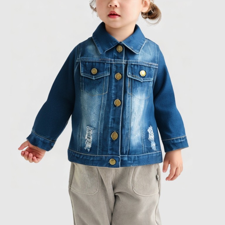 Girls' washed denim jacket with ripped details