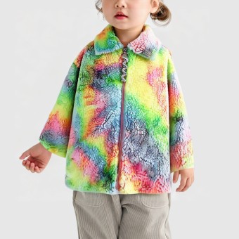 Rainbow embroidered fleece warm jacket for girls