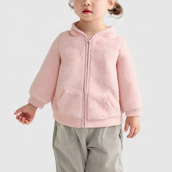 Girls' lambskin fleece hooded wool coat