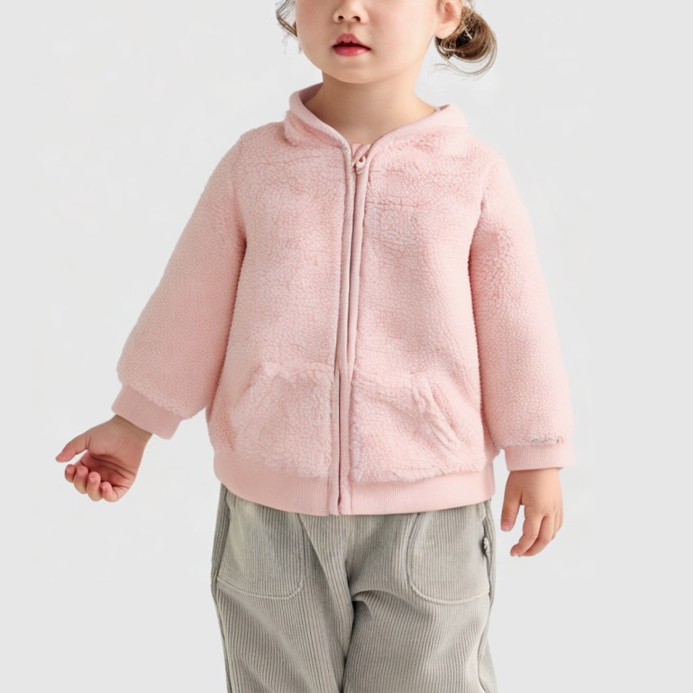 Girls' lambskin fleece hooded wool coat