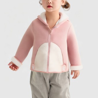 Cartoon plush hooded zip-up jacket