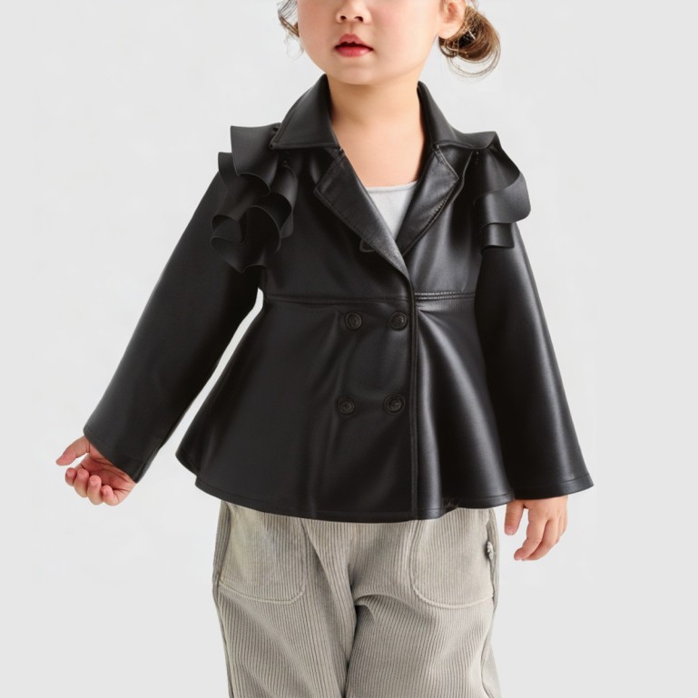 Girls' Western-style PU motorcycle jacket