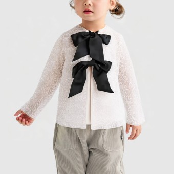 Sequined bow-tie fine knit jacket