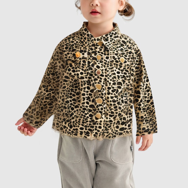 Baby girl's spring leopard print denim jacket