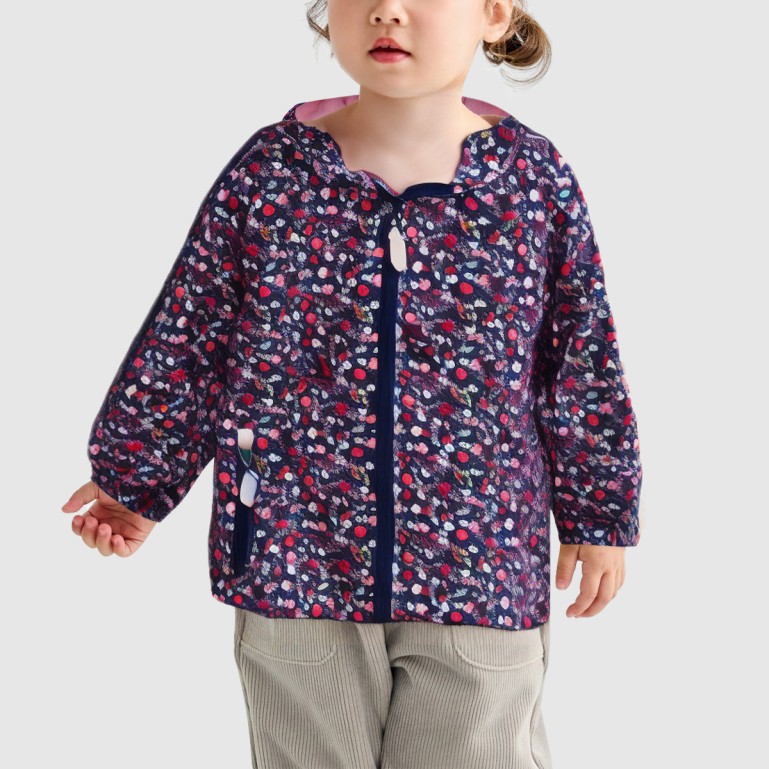 Floral print hooded waterproof wool jacket