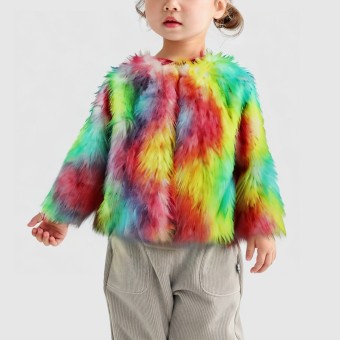 Colorful tie-dye faux fur hooded padded jacket