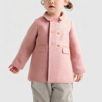 Pink wool double-breasted printed long coat