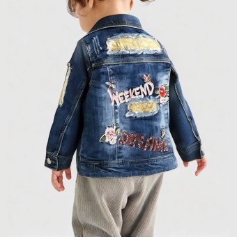 Blue satin patchwork denim jacket