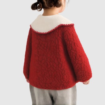 Lapel collar heart-patterned wool cardigan