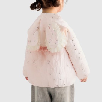 Hooded jacket with rabbit ear print and thick fleece lining