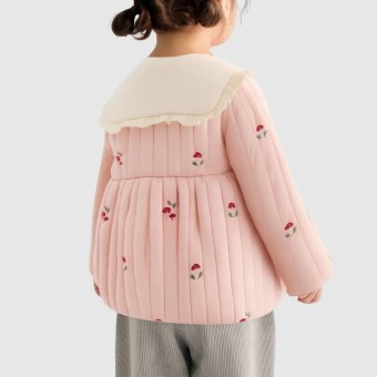 Girls' winter thickened cotton coat with mushroom embroidery