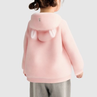 Girls' lambskin fleece hooded wool coat