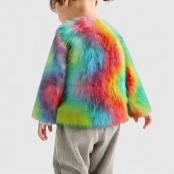 Colorful tie-dye faux fur hooded padded jacket