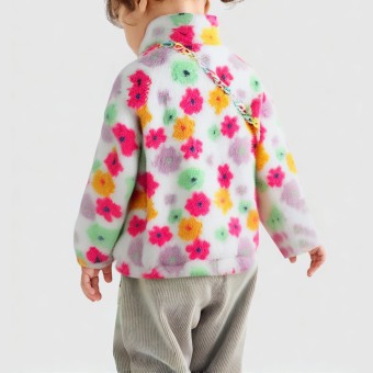 Patterned wool-feel hooded jacket with chain embellishment