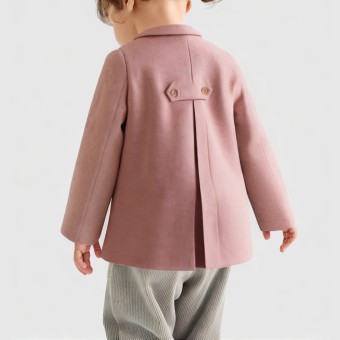 Pink wool double-breasted printed long coat