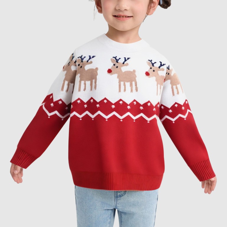 Girls' winter Christmas round-neck knitted sweater