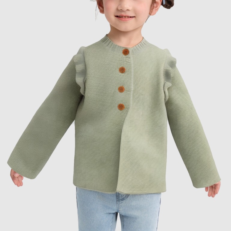 Solid color ruffled children's knitted cardigan