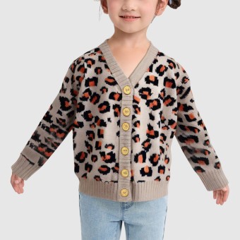 Children's leopard print long-sleeved cardigan