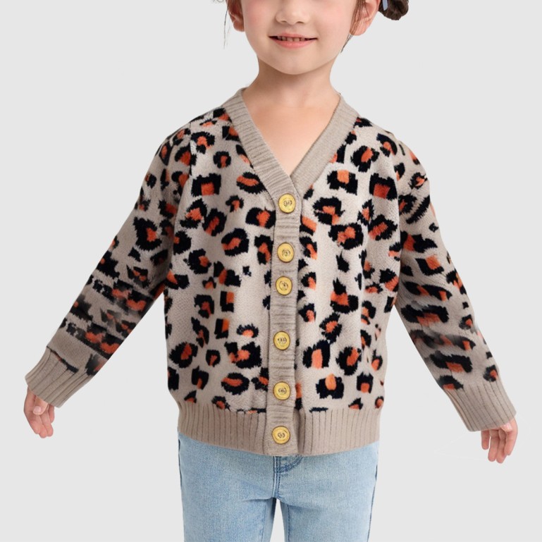 Children's leopard print long-sleeved cardigan