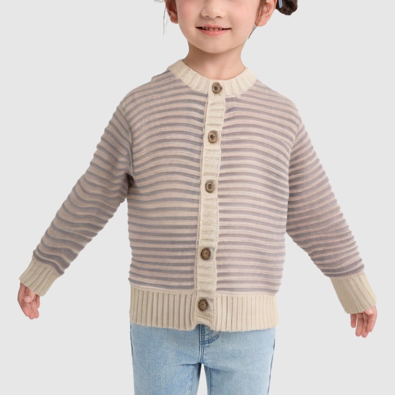 Girls' cotton striped knit cardigan