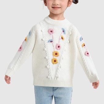 Girls' embroidered knitted pullover sweater for spring