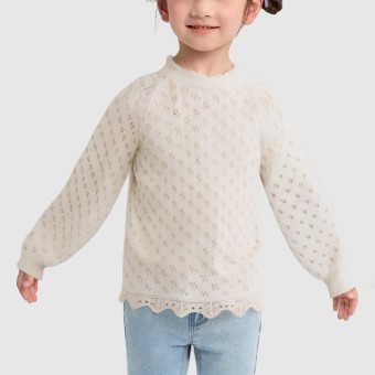 Puff-sleeved knitted sweater for baby girls