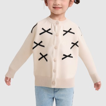 Girls' autumn knitted cardigan with bow detail