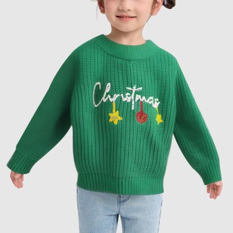 Soft and thick girls' Christmas embroidered knitted sweater