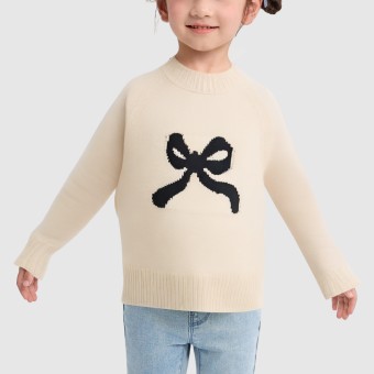 Sweet bow-knot round neck knitted sweater