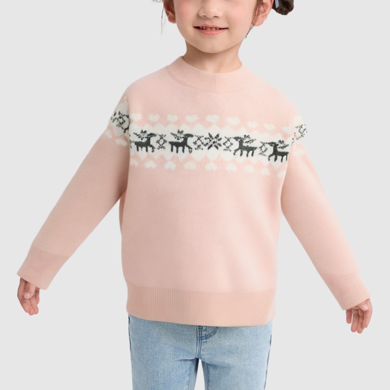 Black deer snowflake diamond pattern knitted sweater