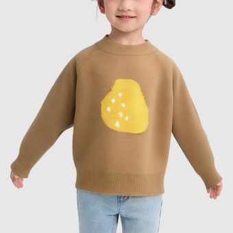 Children's knitted sweater with rolled edges and pear pattern