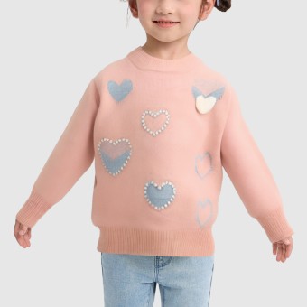 Heart-shaped pattern solid color knitted sweater