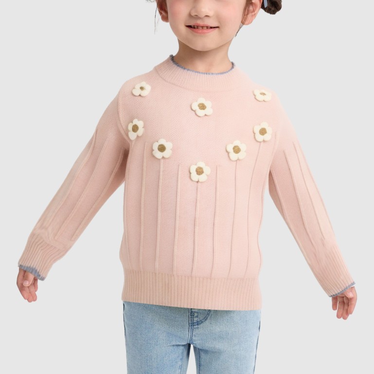 Floral decorated colorful knitted sweater