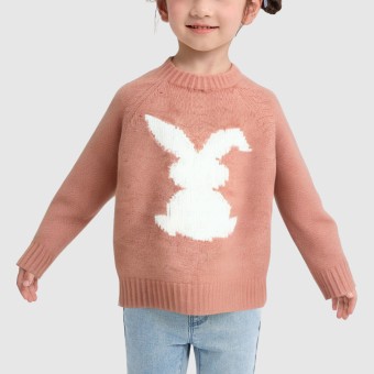 Cute bunny girl's thickened knitted pullover sweater
