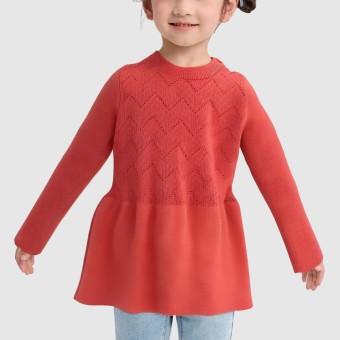 Orange long-sleeved cotton knit dress for girls