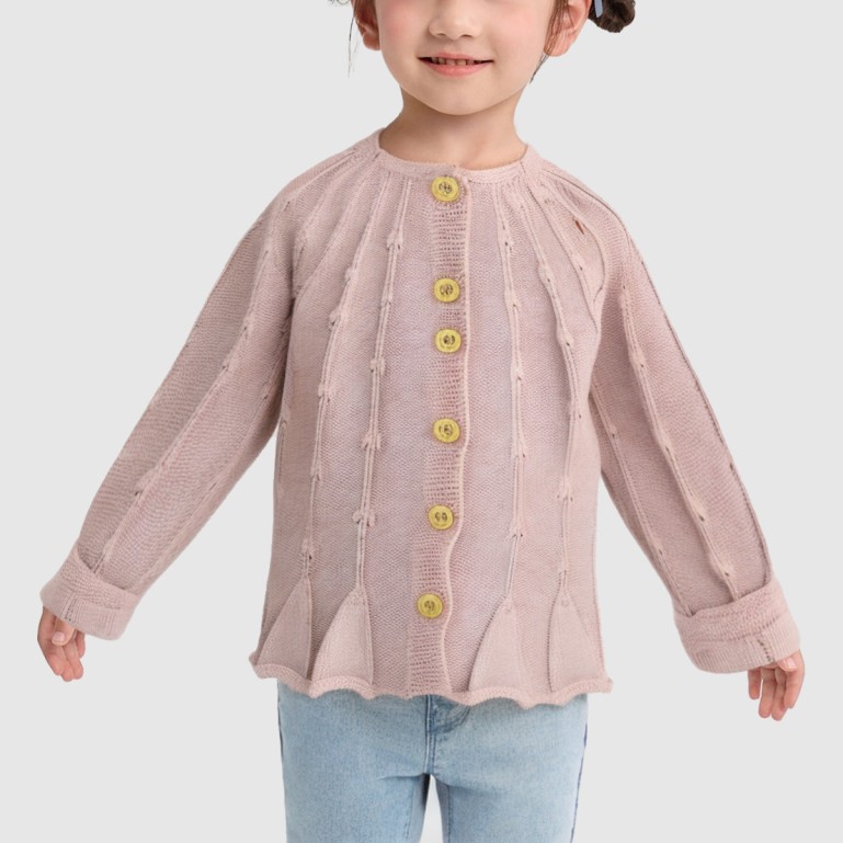 Lace-trimmed thickened knitted cardigan for baby girls