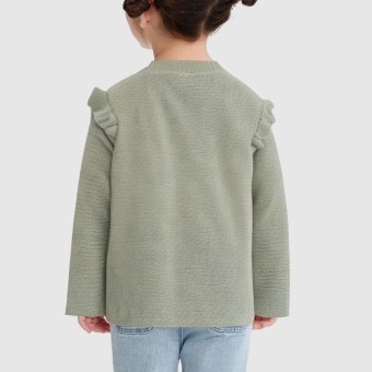 Solid color ruffled children's knitted cardigan