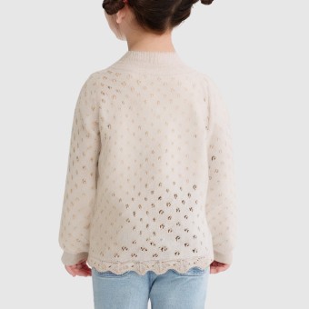 Puff-sleeved knitted sweater for baby girls