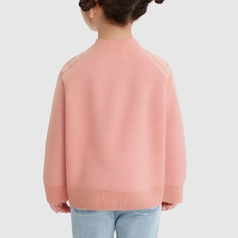 Girls' three-color pom-pom round neck knitted sweater